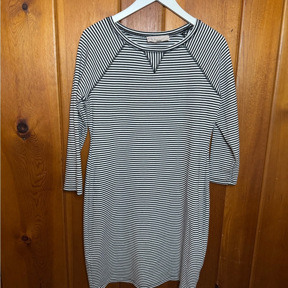 Philosophy Black and White Striped Long Sleeve Dress